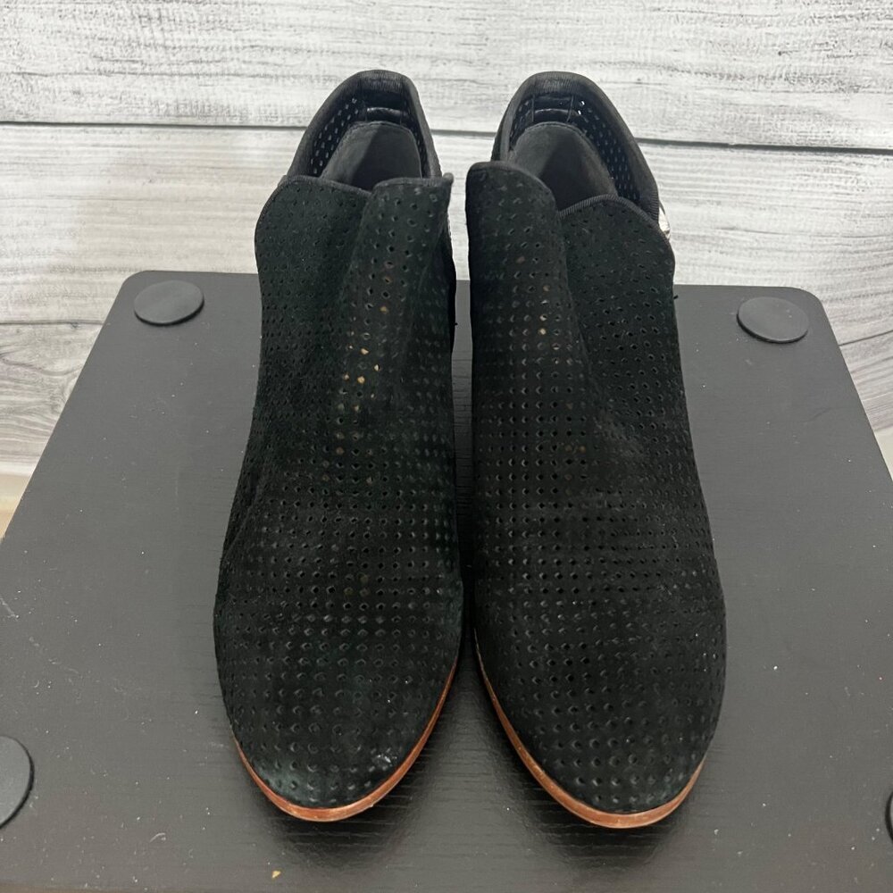 Sam EdelmanBlack Perforated Suede Ankle Boots With Buckle Straps, Size 6.5